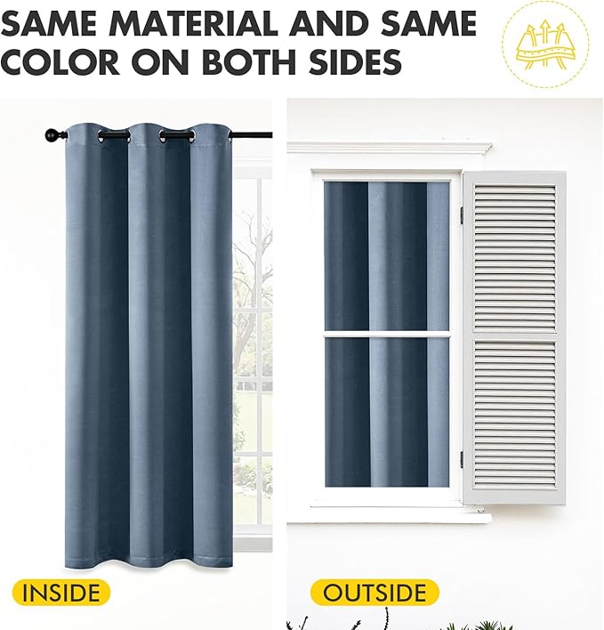 MIULEE Stone Blue Blackout Curtains for Bedroom Living Room 90 Inches Long 2 Panels, Thermal Insulated Room Darkening Drapes Solid Grommet Top Noise Reducing Light Blue Window Treatments 40x90 Inch
