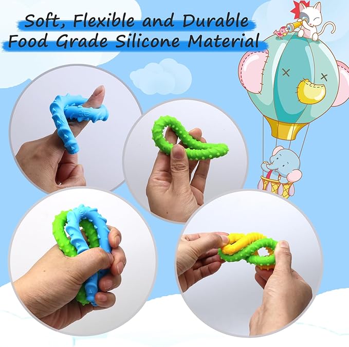 Sensory Chew Bracelets for Boys and Girls, 4 Pack Fidget Bracelet for Kids with Autism ADHD Anxiety Texture Soft Silicone, Oral Motor Aids Toddler Bracelets Sensory Chew Toys for Kids Chewing Biting