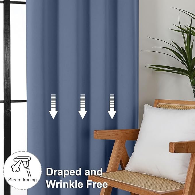 Simplebrand Ava Denim Blue Blackout Curtains for Bedroom 72 Inch Length 2 Panels, Privacy Thermal Insulated Rod Pocket Door Window Curtains for Patio French Door Front Door, W40 x L72 Inch, Denim Blue