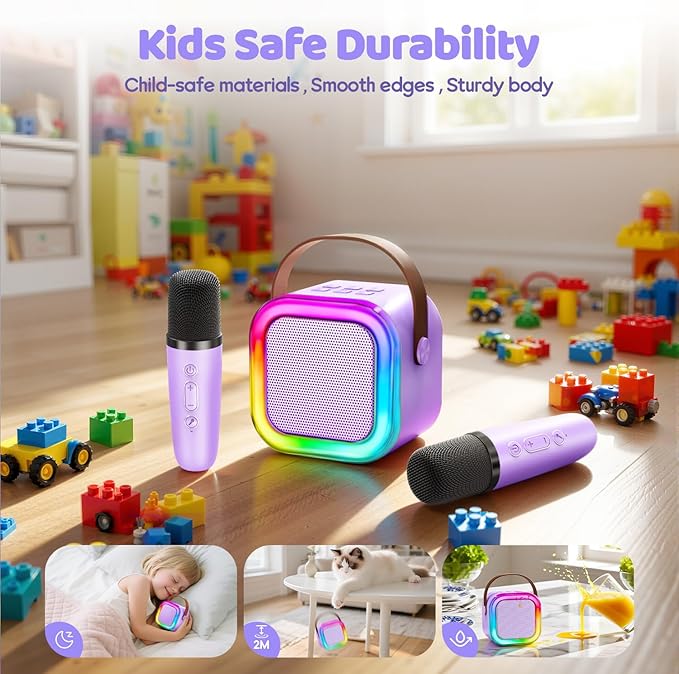 IROO Mini Karaoke Machine for Kids, 2025 TOP Toys Birthday Gifts Ideas for Girls Ages 4, 5, 6, 7, 8, 9, 10, 12+ Years Old, Portable MP3 Player with 2 Wireless Mics for Party