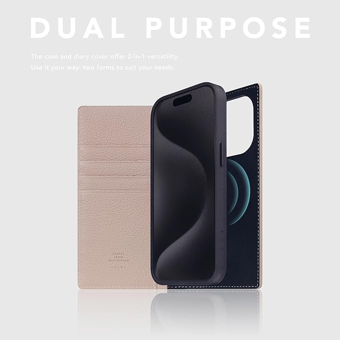 D8 Full Grain Leather Wallet Case for iPhone 15 Pro - [2-in-1] Handcrafted Detachable Diary Style with Magnetic MagSafe Back Cover, Gift Box Included (Light Cream)