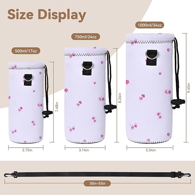 AUPET Water Bottle Sling Bag Carrier Crossbody Sleeve,Insulated Neoprene Bottle Case Holder Pouch Cover 500ML/17oz with Shoulder Strap for Walking Women Men