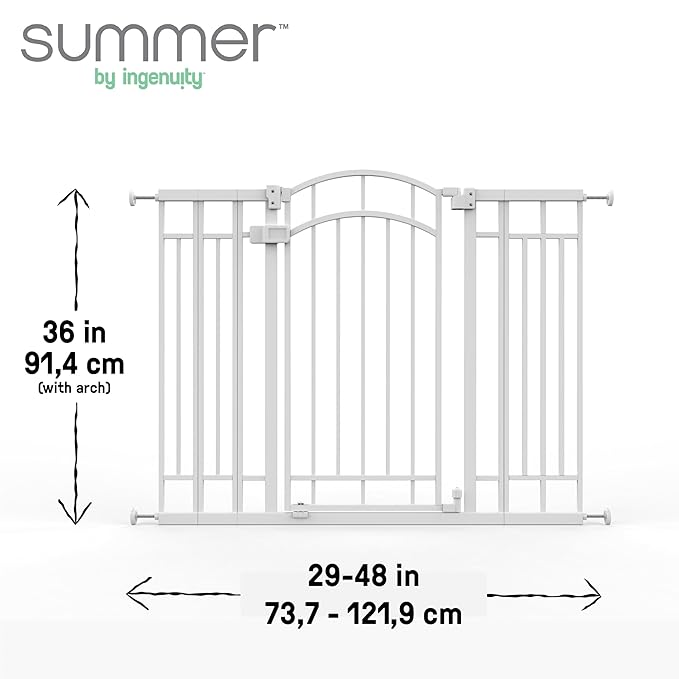 Ingenuity Decorative Extra Tall Baby Gate & Dog Gate, 28.5"-48" Wide, 36" Tall, Hardware or Pressure Mounted, Install on Top or Bottom of Stairs, Banister, or Doorway - White