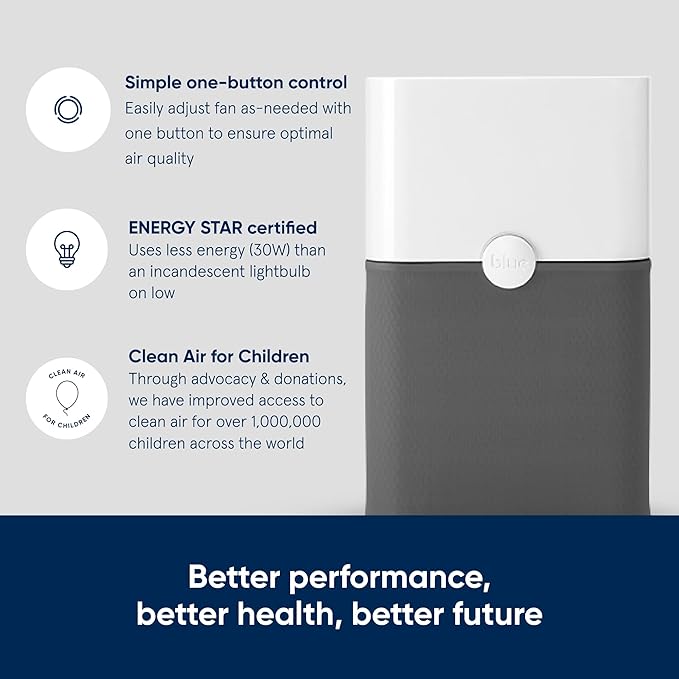 BLUEAIR Air Purifier Large Room, Air Cleaner for Dust Pet Dander Smoke Mold Pollen Bacteria Allergen, Odor Removal, for Home Bedroom Living Room, Washable Pre Filter, HEPASilent, Blue 211+ (Non-Auto)