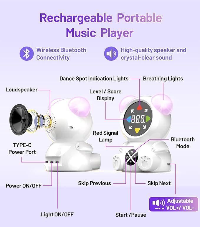 FWFX Dance Floor Games Mat for Kids, Rechargeable Light up Electronic Exercise Toy with Bluetooth for Boys and Girls, Ideal Christmas and Birthday Gift for Kids Ages 3 to 12 (Multicolored)