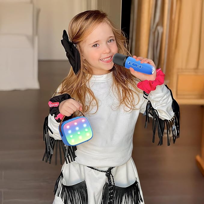 YLL Mini Karaoke Machine for Kids Adults, Portable Bluetooth Speaker with 2 Wireless Microphones, Birthday Gifts Toys for Girls Boys Ages 3, 4, 5, 6, 7, 8, 9,10,11,12+ Years Old Toddler (Royal-Blue)