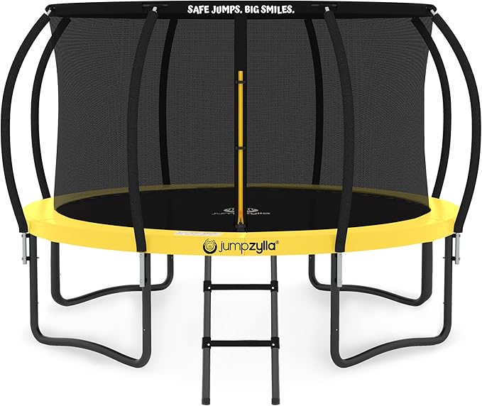 JUMPZYLLA Trampoline Outdoor 8FT 10FT 12FT 14FT 15FT 16FT with Enclosure and Ladder, ASTM Approved Recreational Trampoline for Kids and Adults, Anti-Rust Coated Frame