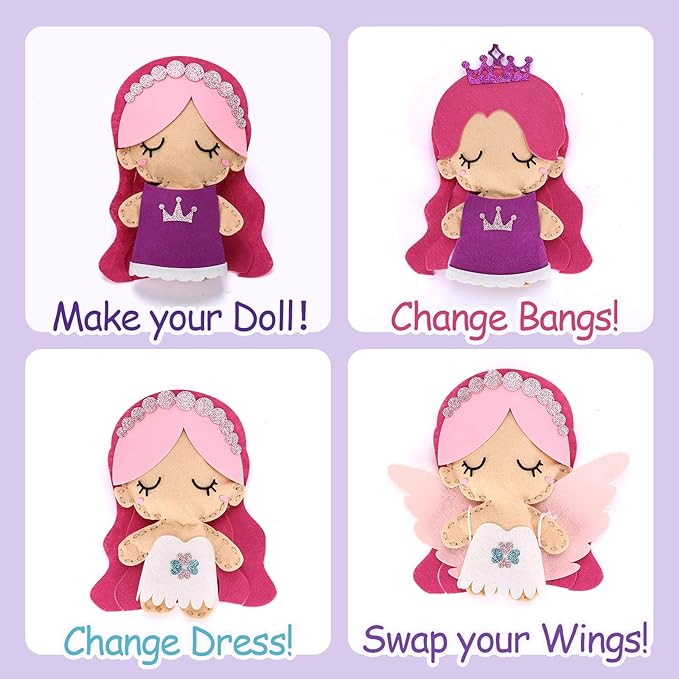 Cymbana Princess Felt Craft Kit for Girls Beginner Sewing Kit, Arts and Crafts for Kids Ages 8-12 Make Your Own Fashion Designer Kits