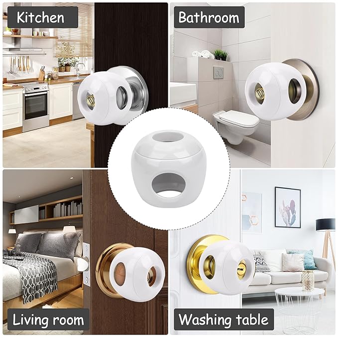 Baby Safety Door Knob Covers 4 Pack Baby Safety Door Handle Protector Child Proof Door Knobs Door Safety for Kids Universal Fit Easy Grip Lockable Design One Hand Operation for Parents No Tools Needed