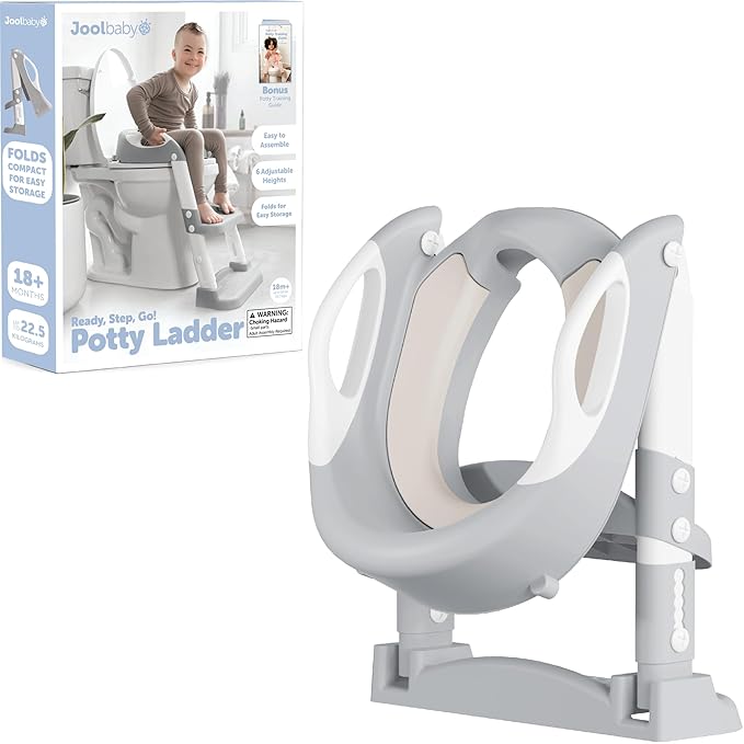 Jool Baby Potty Training Seat with 2 Step Ladder for Toddlers - Soft Cushioned Seat & Splash Guard, Adjustable Height (Gray)