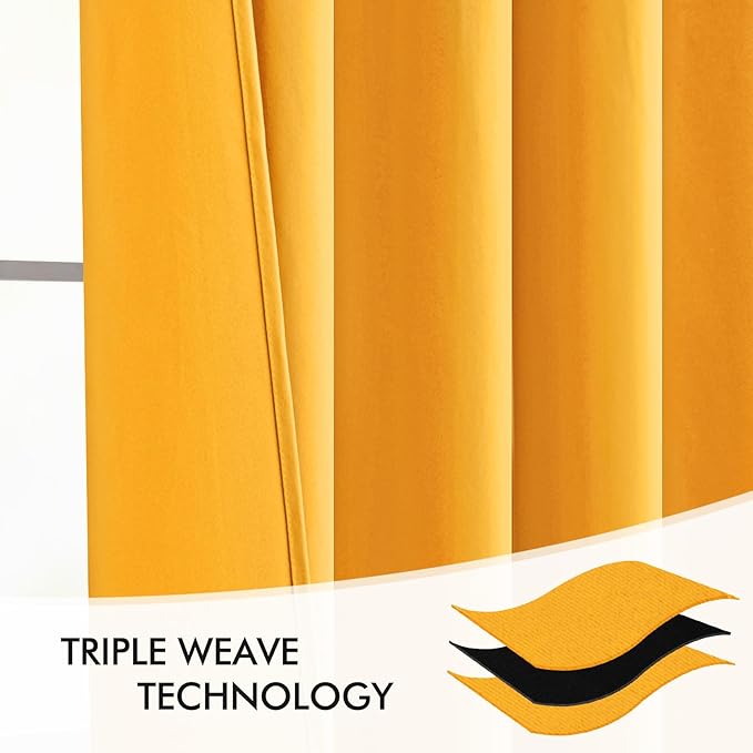 MIULEE Yellow Back Tab Blackout Curtains 63 Inch Length 2 Panels Set for Living Room Bedroom Privacy, Rod Pocket/Pinch Pleat Thermal Insulated Room Darkening Pleated Light Blocking Drapes