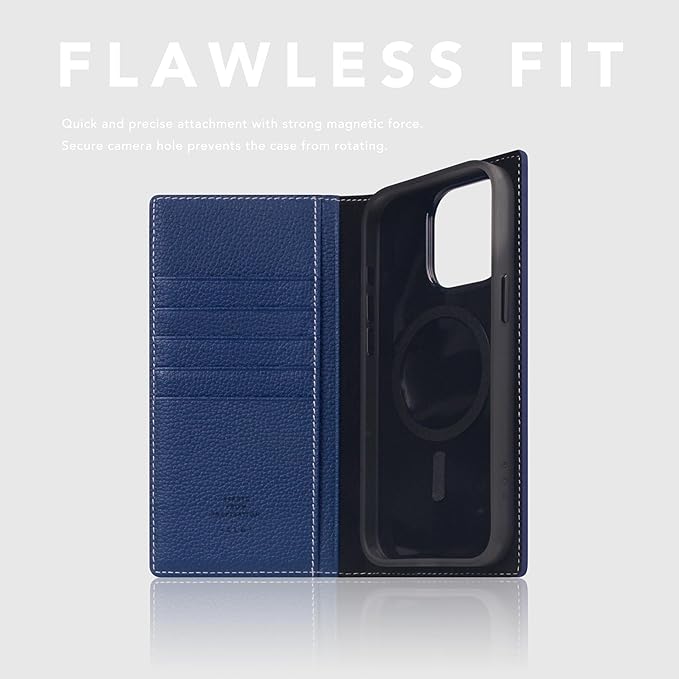 D8 Full Grain Leather Wallet Case for iPhone 15 Pro Max - [2-in-1] Handcrafted Detachable Diary Style with Magnetic MagSafe Back Cover, Gift Box Included (Navy Blue)