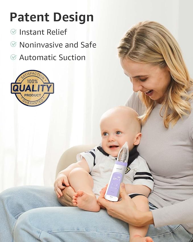 GROWNSY Nasal Aspirator for Baby, Electric Baby Nose Sucker, Automatic Nose Cleaner with Larger Suction Chamber and More Powerful Suction, Music and Light Soothing Function, Purple