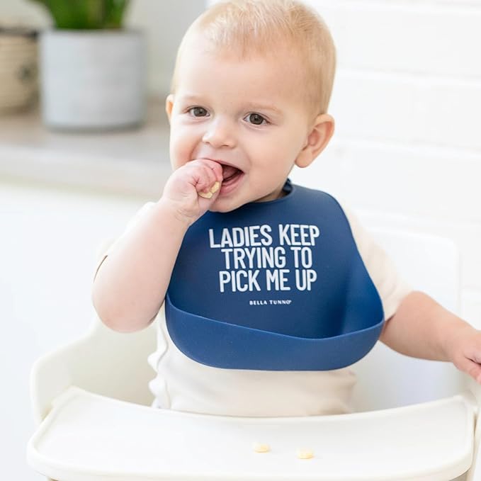 Bella Tunno Baby Bib for Eating, Waterproof Silicone Bib with Large Food Catcher, Adjustable Fit for Babies 4-12 months & Toddlers 1-3 Years, Boys & Girls, Pick Me Up