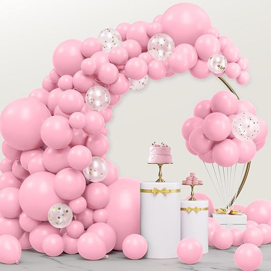 JOYIN 150 Pcs Pastel Pink Balloons, Different Sizes 18 12 10 5 Inch Pastel Pink Latex Balloon Arch Kit with Instruction for Birthday Decoration Party Graduation Wedding Holiday