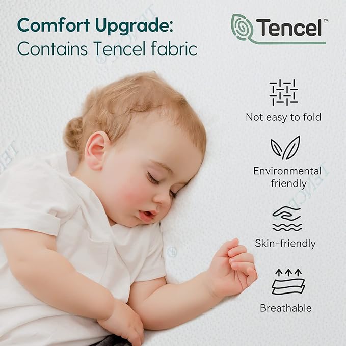 BABELIO Premium Memory Foam Crib Mattresses, 2-Stage, with Waterproof Lining & Removable Cover, for Standard Toddler Bed White and Grey