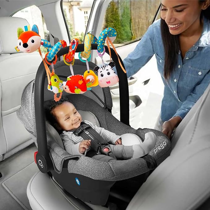 Baby Car Seat Toys, Infants Activity Spiral Plush Toys for Babies 0-6 Months Hanging Stroller Toy Gift for Infant Boys and Girls 0 3 6 12 Months Newborn Sensory Toy with Rattles Squeaker Music - Fox