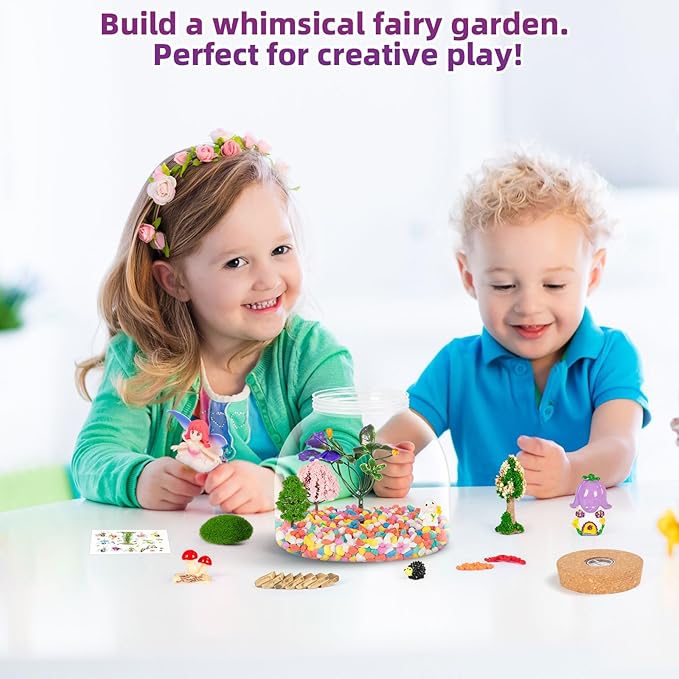 Fairy Garden Light Up Terrarium – DIY Craft Kit with LED for Girls Ages 4-8 | STEM & Art Gift for Kids, Ideal for Birthday or Holiday
