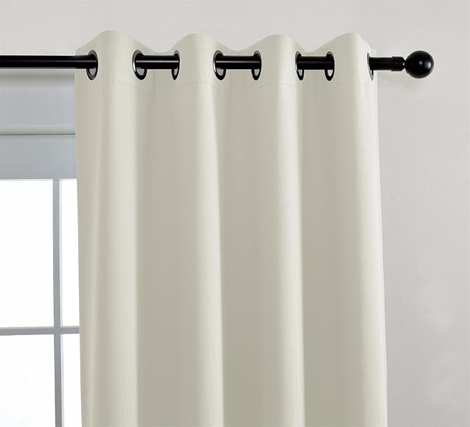 MIUCO Room Darkening Textured Grommet Thermal Insulated Blackout Curtains for Bedroom Set of 2 52x95 Inch Beige