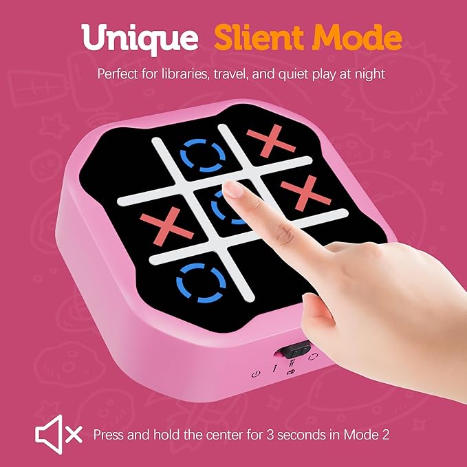 3 in 1 Electronic Tic Tac Toe Game, Handheld Digital Tic Tac Toe Bolt Game with Silent Mode, Portable Learing Toys Gift for Kids & Adults, Pink
