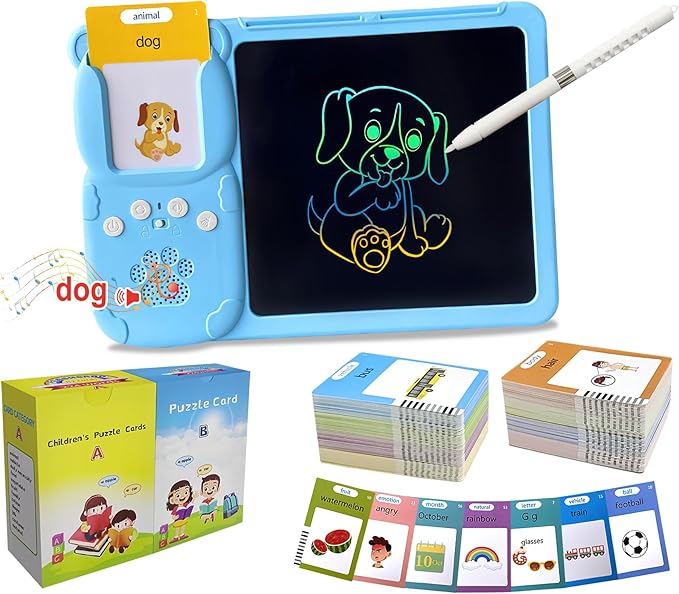 Rylai Toddler Toys Talking Flash Cards, Kindergarten Learning Resources 510 Sight Words with Drawing Tablet for Speaking Doodling, Sensory Toys for Kids with Autism, Boys Girls 2 3 4 5 6, Blue