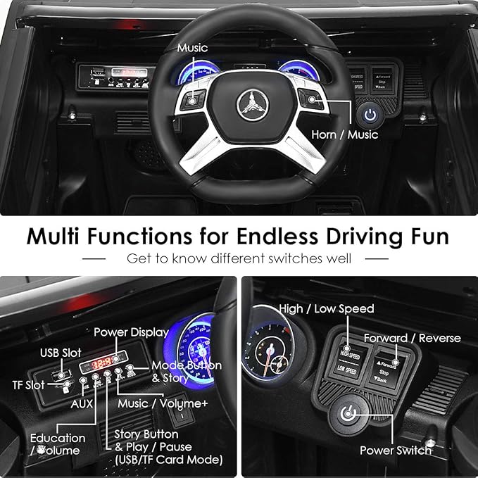 Costzon Ride on Car, Licensed Mercedes-Benz Maybach, 12V Battery Powered Vehicle Toy w/ 2 Motors, Remote Control, 3 Speeds, Lights, Horn, Music, Aux, Storage, Truck, Electric Car for Kids (Black)