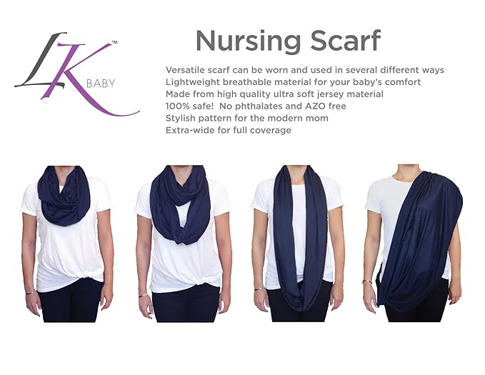 LK Baby Infinity Nursing Scarf Breastfeeding Cover Ultra Soft Premium Jersey Polyester- 100% AZO free and Safe for Baby (Navy Blue)