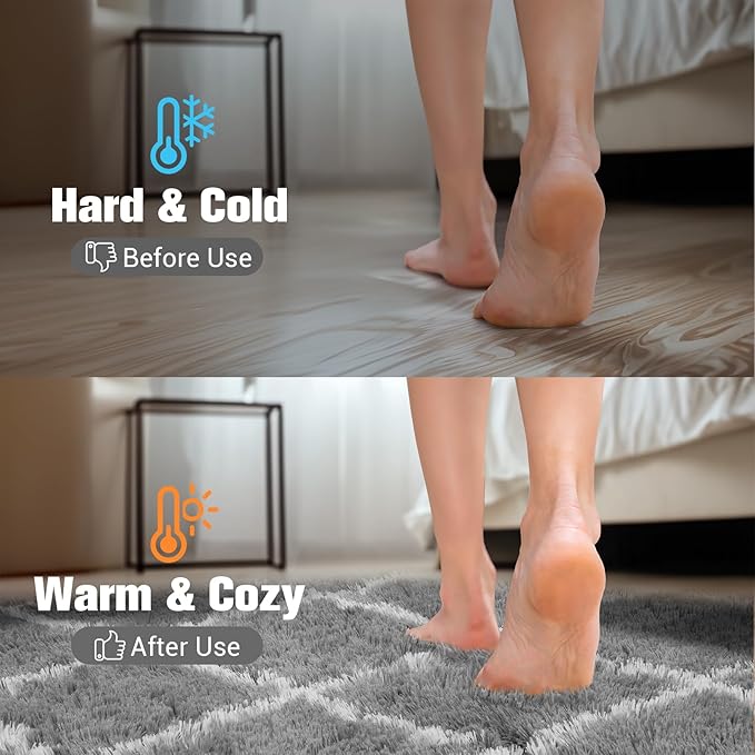 Fluffy Rug for Bedroom, 8X10Feet Stripe Checkered Rug Anti-Skid High Pile for Living Room Bedroom Kids Room Nursery, Dorm Home Decor