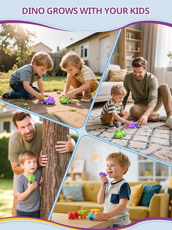 Dinosaur Walkie Talkies for Kids Rechargeable, Dino Toy Cars for Boys & Girls Ages 5-7, Crystal-Clear Audio, 48H Playtime, Fun Indoor & Backyard, 3 Year Old Boy Gift Birthday Xmas, 2 Pack