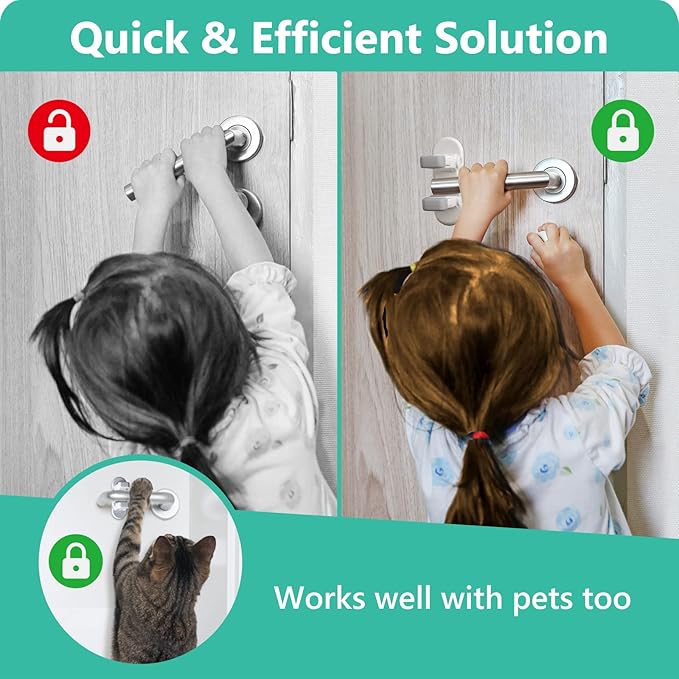 Door Lever Lock (3 Pack) Door Locks for Kids Safety, Baby Proofing Door Knob Child Proof Door Knob Covers, Child Safety Locks for Doors, with 3M Adhesive, for Doors, Windows, Bathtubs, Faucets (Grey)