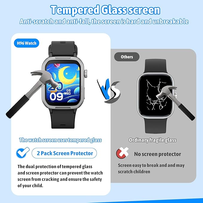 Smart Watch for Kids No Phone Needed, Tempered Glass Fitness Tracker Boy Teens with 19 Sport Modes, Pedometer, Sleep Monitor, Kids Watch Birthday Gifts Toy Gift for Girls Boys 6-16 (Black)