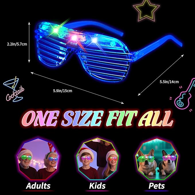 108 PCs LED Glasses,Light Up Glasses,Glow Glasses Glow In The Dark Party Supplies Suitable For Kids/Adults, 3 Light up Modes, 5 Neon Colors Rave Party,Wedding, Birthday, Concert, New Year, Carnival