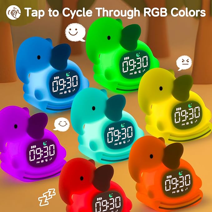 Alarm Clock for Kids with Night Light, Sleep Training Clock Time to Wake Clock, Rechargeable Silicone Light for Bedroom, Perfect Sleep Companion for Boys Girls, Pink Elephant