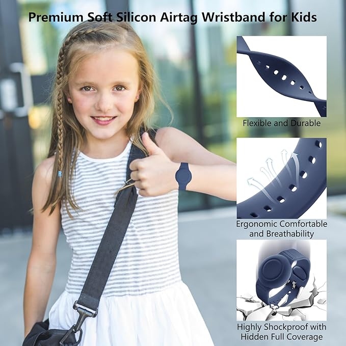 Waterproof Airtag Bracelet,Hidden Airtag Wristband,Anti-Lost Silicone Apple Airtag Holder Case,Airtag Case Cover Accessories Watch Band GPS Tracker-Blue