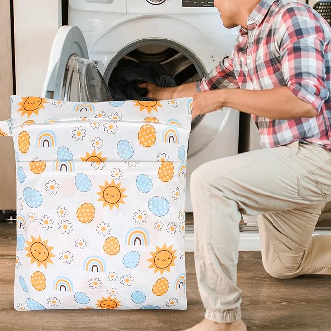 2pcs Travel Waterproof Laundry Bag, Cloth Diaper Wet Dry Bags with Handle 2 Zipper Pockets Washable Dirty Clothes Travelling Hanging Bathing Beach Daycare Yoga Gym Sports Exercise Swimsuits