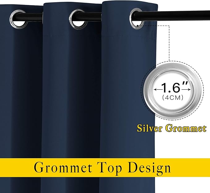 NICETOWN Blackout Curtain Panels 72 - Window Treatment Energy Saving Thermal Insulated Solid Grommet Blackout Drapes for Living Room (Navy, 1 Pair, 52 by 72-Inch)