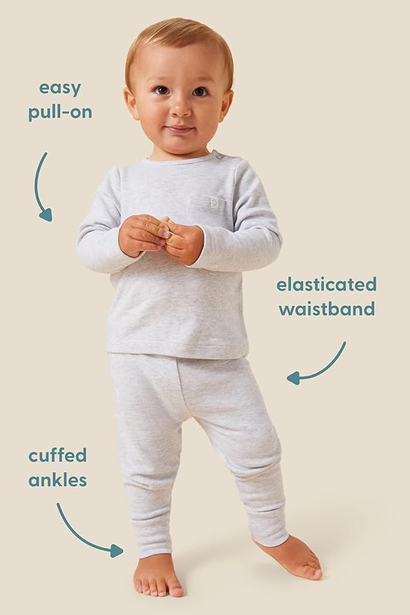 MORI Luxurious Baby Leggings in Blue Stripe, Elastic Waist, Organic, 0-3 Months