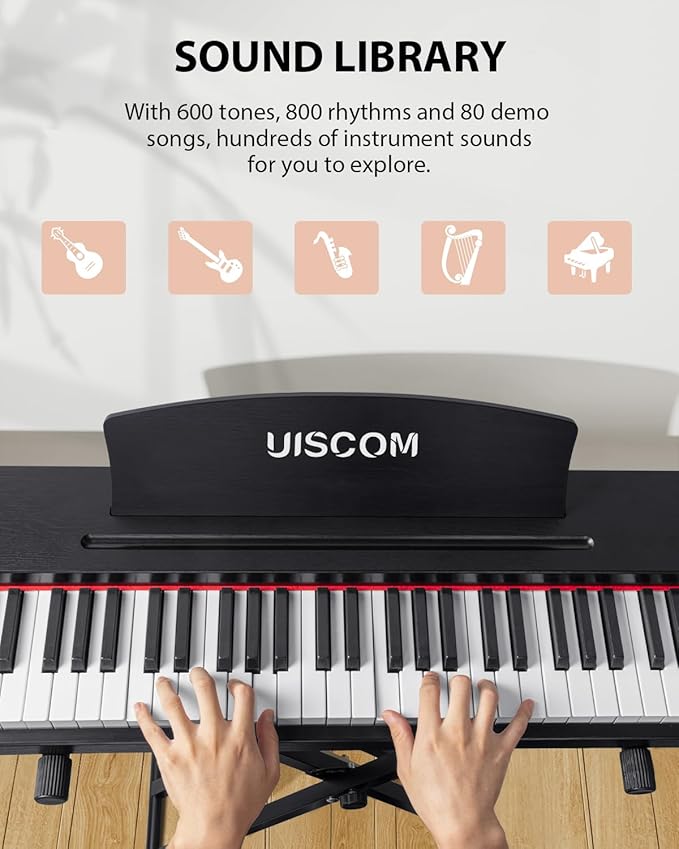 88 Key Digital Piano Keyboard for Beginners - Full Size Semi Weighted Wooden Electric Piano Set with Stand, Triple Pedal, Headphone,Carry Bag - Supports USB-MIDI Connecting (Wood Grain Black)