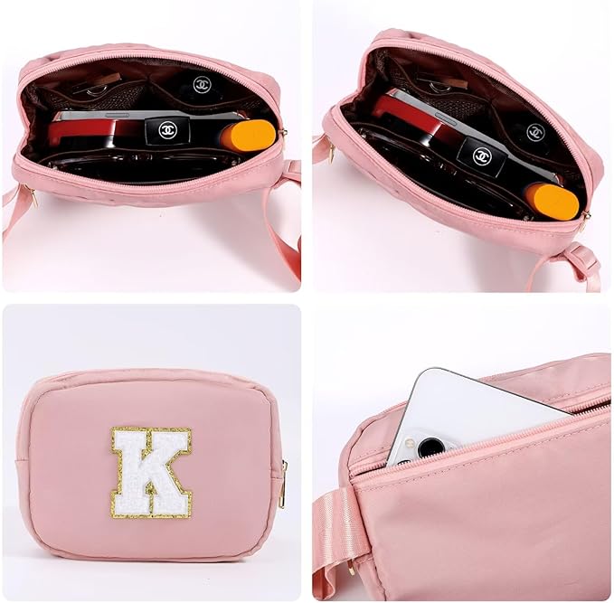 YOOLIFE Personalized Gift - Crossbody Bag for Women, Initial Belt Bag in Pink; Perfect Travel/Fanny Pack Gift for Women