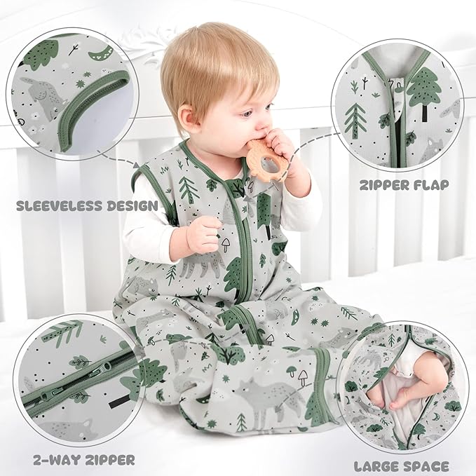 Yoofoss Baby Sleep Sack 6-12 Months Baby Wearable Blanket 100% Organic Cotton 2-Way Zipper Toddler Sleeping Sack, 3 Pack Soft Lightweight Sleep Sacks for Babies
