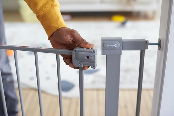 Safety 1st Easy Install Baby Gate for Doorways, Auto-Close Pressure-Mounted Magnetic Latch, Indoor Dog Gates, No Drilling, Fits 29"-38", Grey