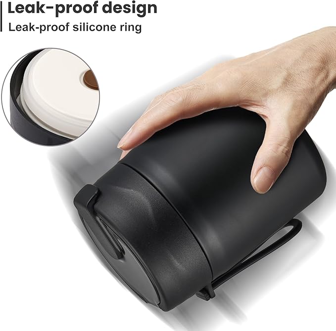 17oz Soup Thermo for Hot Food Kids,Insulated Food Jar with Spoon,Thermo Hot Food Lunch Container,Wide Mouth Leakproof Stainless Steel Lunch Box for School-Black