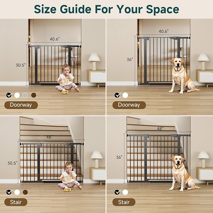 Cumbor 29.7-48" Baby Gate for Stairs, Mom's Choice Awards Winner-Dog Gate for Doorways, Auto Close Safety Pet Gate for Dogs Indoor, Easy Install Pressure Mounted Child Gate with Walk Thru Door, Black