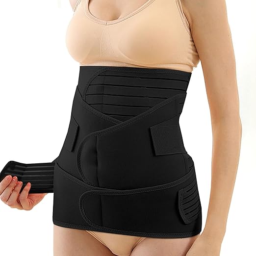 3 in 1 Postpartum Belly Band (Black), Post Partum Waist Binder, Posture Correction Abdominal Binder, Belly Band Postpartum Belly Wrap, Postpartum Belly Wrap (For waistline 25"-35", S/M)
