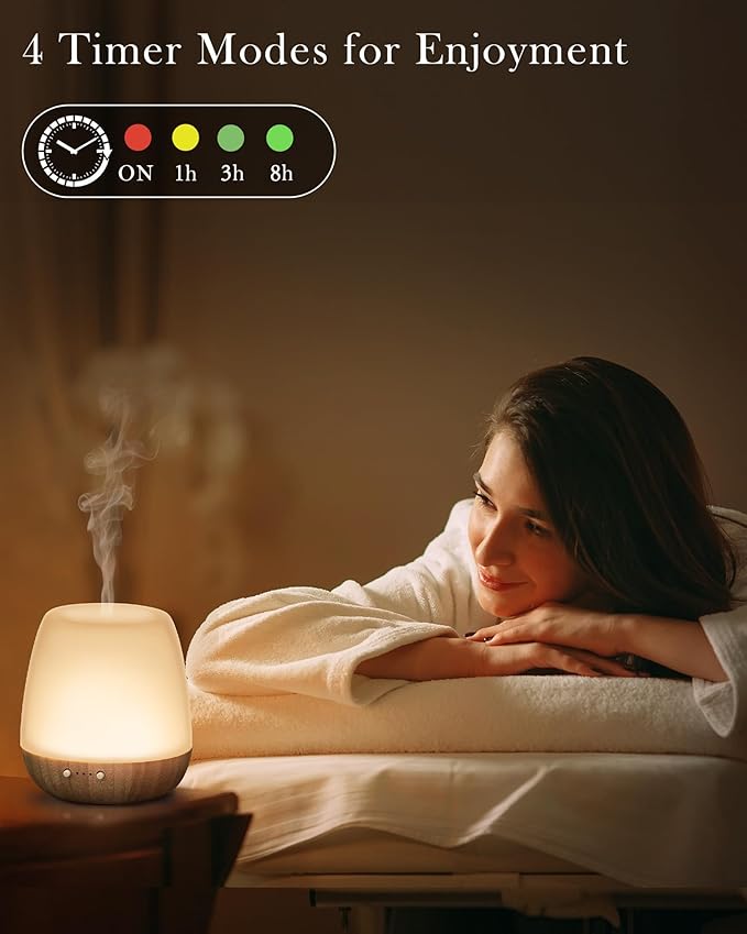 Glass Essential Oil Diffuser, 180ml Ultrasonic Aroma Diffuser for Essential Oil Large Room, Auto-Off Timer & Night Light, Quiet, Air Diffusers for Home Bedroom Office, Gift Idea