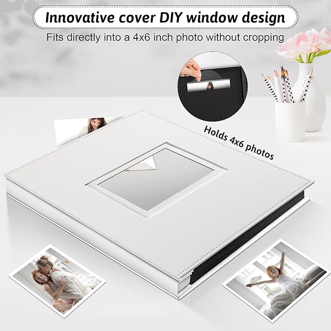 Popotop Photo Album 4x6 500 Pockets with Leather Hardcover Cover, Large Photo Album Binder Book with 50Pcs Pages for Family Travel Wedding Baby Gifts
