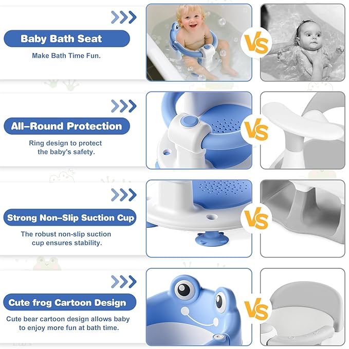 Baby Bath Seat for Babies 6 Months & up Non-Slip Toddler Bath Seats for Sitting Up Infant Bathtub Chair with Suction Cups and Soft Cushion for Baby Shower Tub Seat