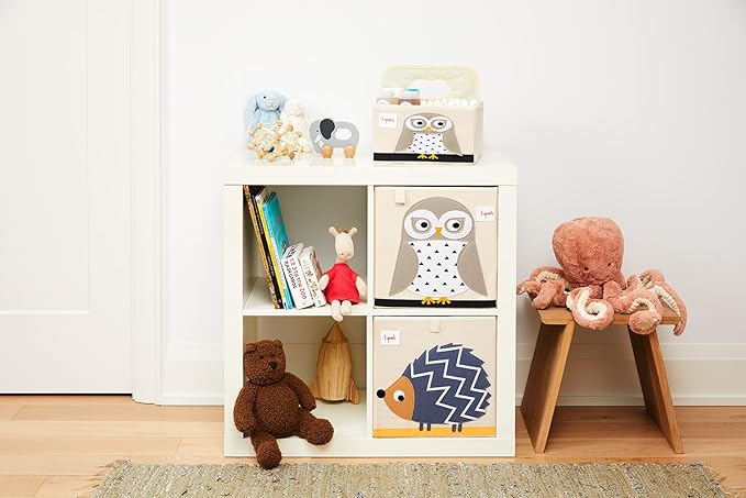3 Sprouts Toy Storage Organizer: Toy Box Cube Organizer for Playroom, Nursery - Foldable Storage Bin - Owl