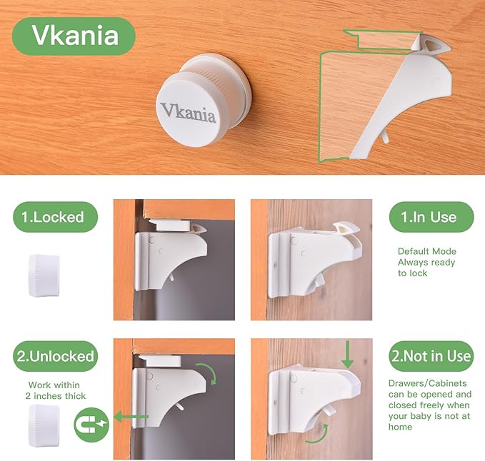 20 Pack Vkania Magnetic Cabinet Locks Baby Proofing - Baby Safety Latches for Drawers and Cabinets -Easy Installation No Drilling