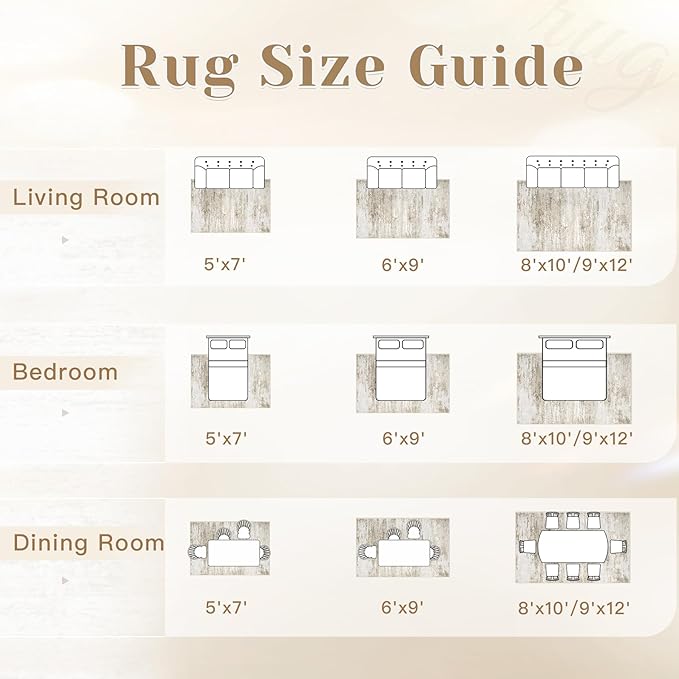 Washable Rug 8x10 Area Rugs for Living Room: Large Neutral Soft Rug Abstract Non Slip Low Pile Modern Carpet for Bedroom Kitchen Nursery Office Dining Room Indoor (Beige, 8'x10')
